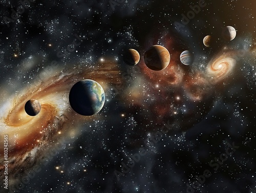 Real photo of planets in space with spectacular galactic background