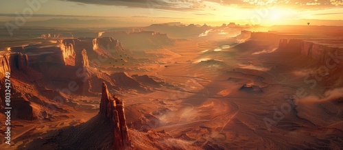 Parachutists Panoramic Perspective A Timeless Desert Landscape at Sunset