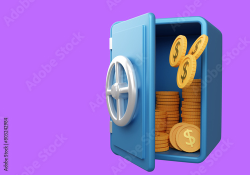 A large blue safe is open, ...