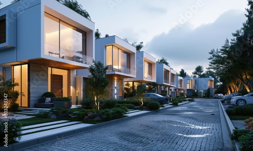 Obraz na płótnie White modern modular townhouses residential architecture with balconies in the afternoon w salonie