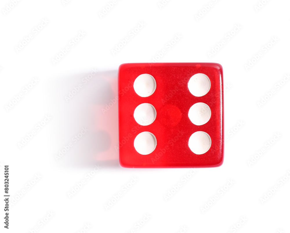 One red game dice isolated on white, top view One red game dice isolated on white, top view