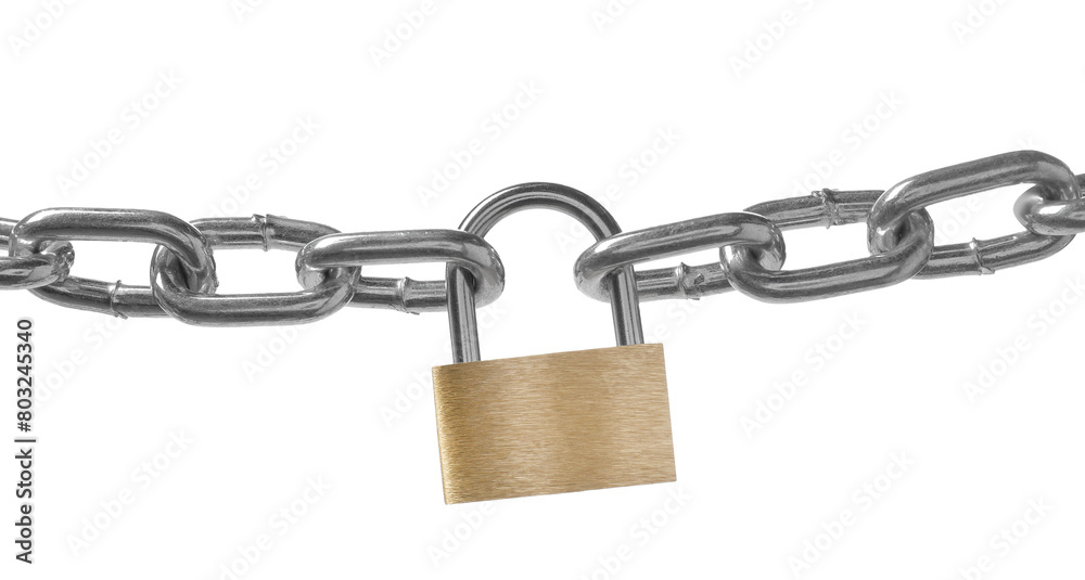 Steel padlock and chain isolated on white Steel padlock and chain isolated on white