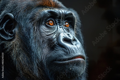 close-up portrait of a majestic and proud gorilla2/3 profile, award-winning National Geographic style photo, professional photo studio lighting, hyper realistic, hyper detailed, gray background