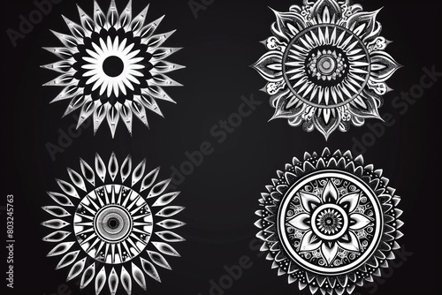 A set of four elegant black and white floral designs. Perfect for various design projects
