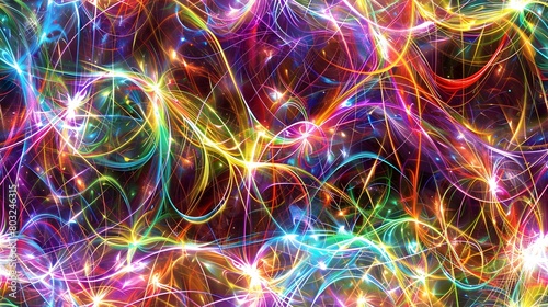 Colorful Swirling Abstract Digital Art Background with Vibrant Neon Lights and Fluid Shapes