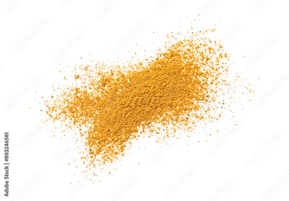 Dry curry powder isolated on white, top view Dry curry powder isolated on white, top view