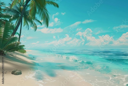 serene tropical beach paradise turquoise water and palm trees tranquil summer vacation realistic 3d illustration