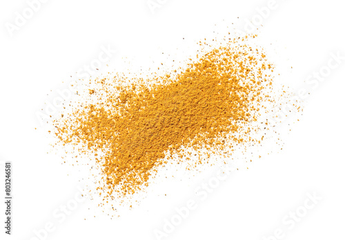 Dry curry powder isolated on white  top view