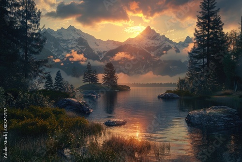 Scenic view of a lake with a majestic mountain in the background. Perfect for travel and nature themes