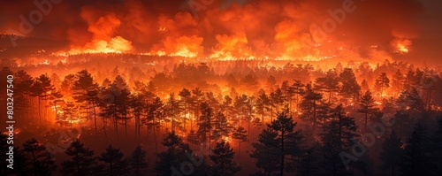 A forest engulfed in flames  highlighting the increasing frequency and intensity of wildfires