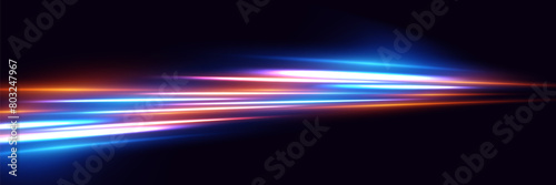 The effect of speed and neon lines. Dynamic movement of light rays.