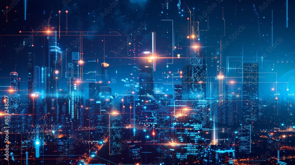 cityscape with space and neon light effect. Modern hi-tech, science, futuristic technology concept. Abstract digital high tech city design for banner background cityscape with space and neon light effect. Modern hi-tech, science, futuristic technology concept. Abstract digital high tech city design for banner background