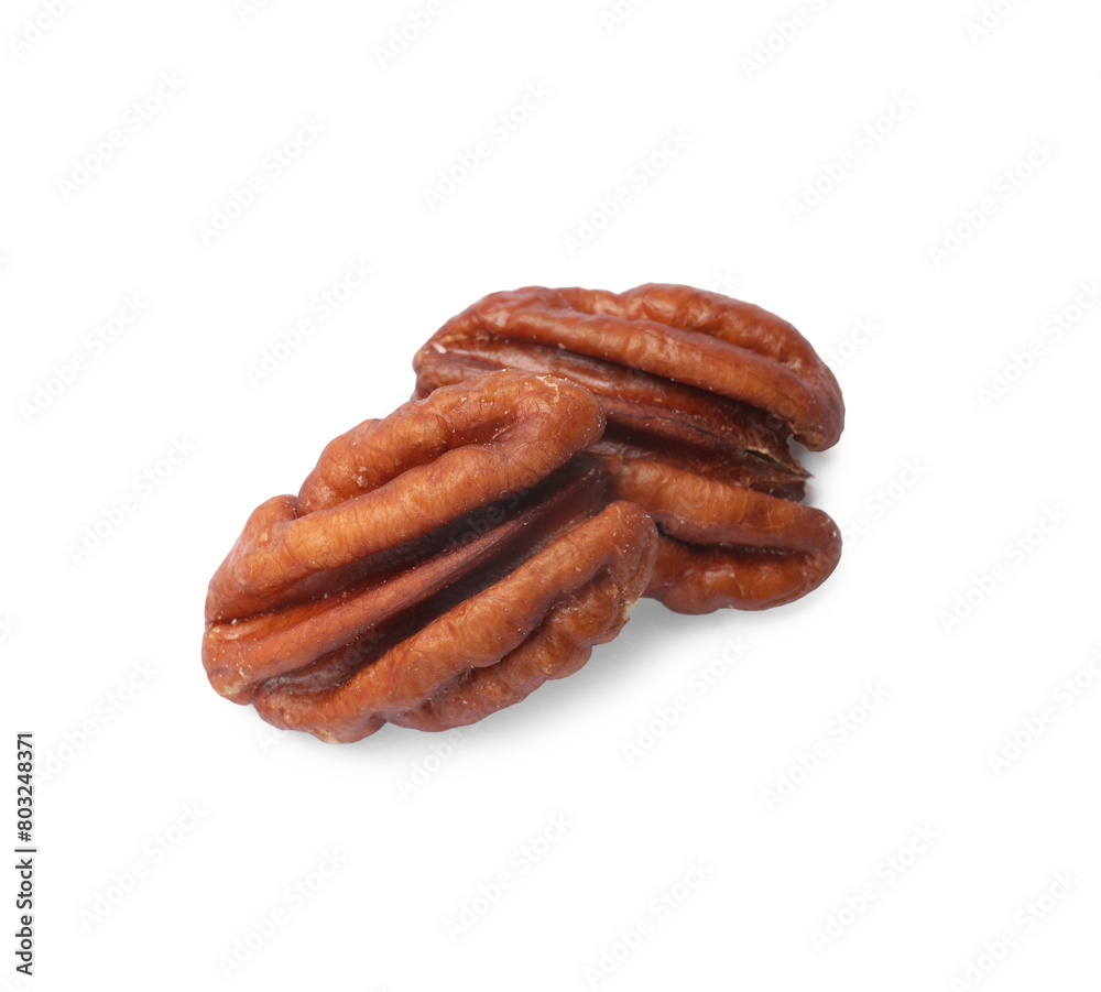 Tasty pecan nuts isolated on white, top view Tasty pecan nuts isolated on white, top view