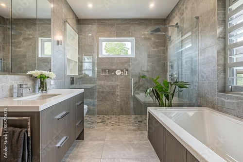 sleek modern bathroom with gray tiles contemporary interior design architecture photography