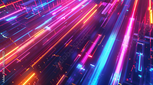 Abstract background with colorful glowing lines and stripes AI generate image.