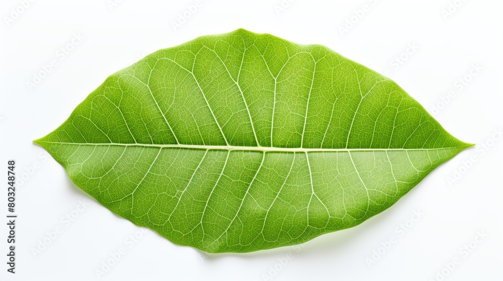 Fototapeta premium A single leaf, captured in stunning detail. The veins and edges of the leaf areQing Xi Ke Jian , and the leaf's vibrant green color is a testament to the power of nature.