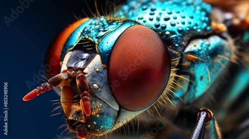 Take an extreme close up photograph of a blue fly's compound eye. © Ps_Studio21