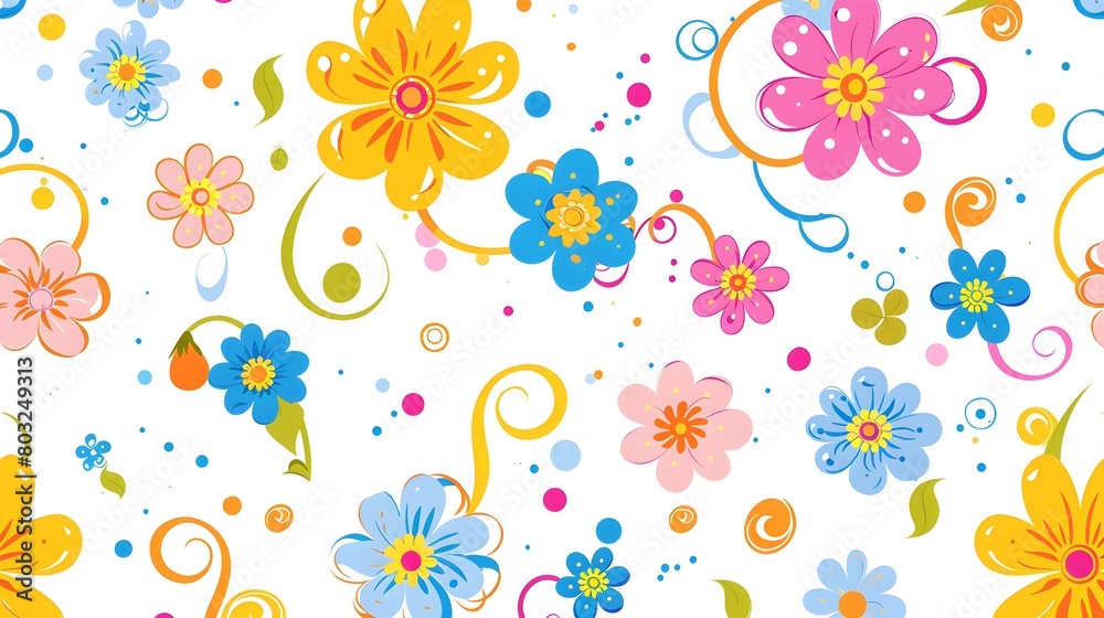 Vibrant Floral Swirl Pattern for Cheerful Textile Designs and Gifts