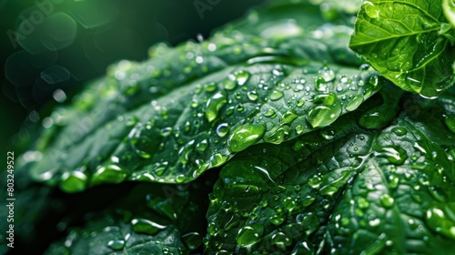 Close-up macro view of fresh green Lettuce leaves with water drops