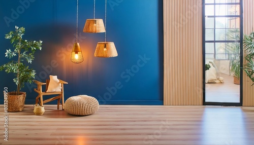 Modern home decor items, lights, flower vase, fish bow and others, simple cozy colorful decors for living space photo