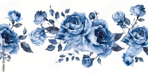 Beautiful blue roses painted on a clean white background. Ideal for floral designs and home decor
