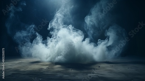 Mysterious swirling smoke on a dark stage