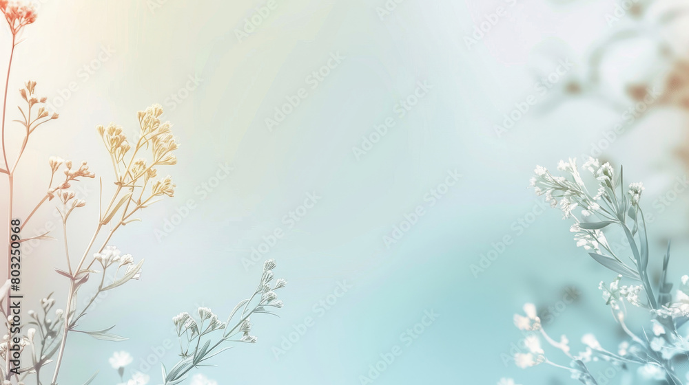 Serene blue sky background with delicate wildflowers