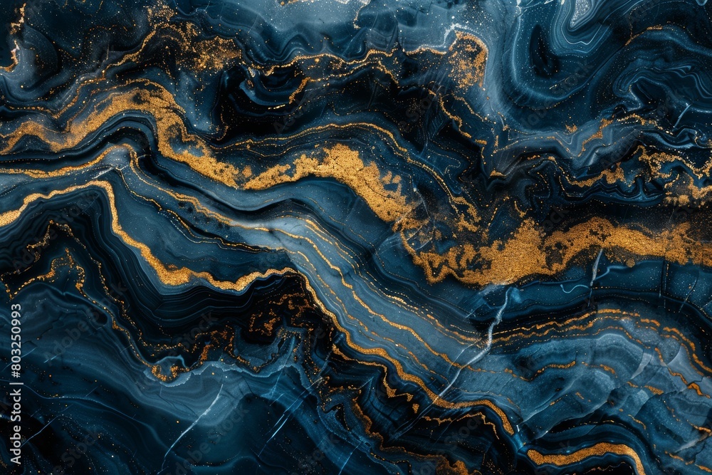 Abstract swirling pattern of deep blue and gold in a luxurious marble texture Abstract swirling pattern of deep blue and gold in a luxurious marble texture