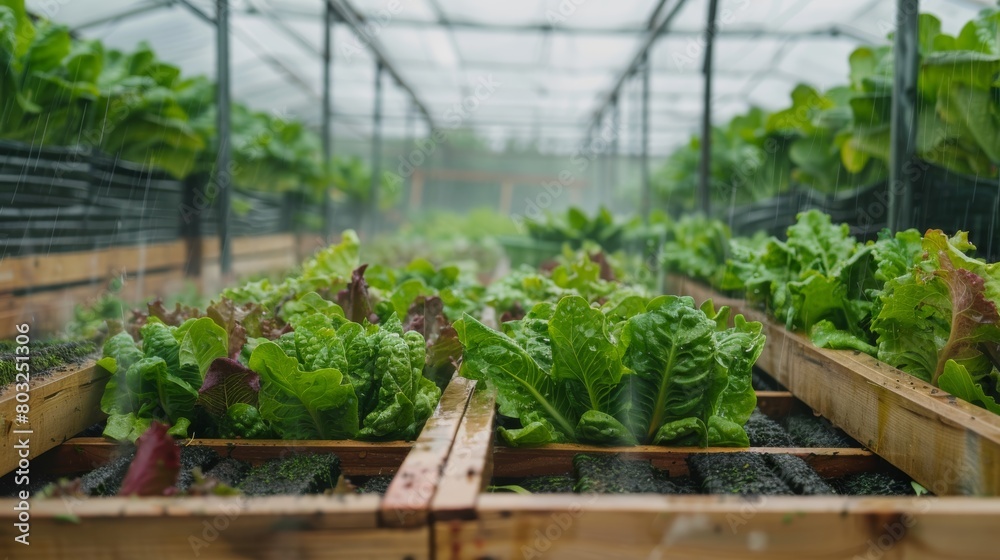 Organic farming, salad farm. Farmers harvest salad vegetables into wooden boxes in rainy. Hydroponics vegetable grow naturally. greenhouse garden, Ecological Biological, Healthy, Vegetarian, ecology Organic farming, salad farm. Farmers harvest salad vegetables into wooden boxes in rainy. Hydroponics vegetable grow naturally. greenhouse garden, Ecological Biological, Healthy, Vegetarian, ecology