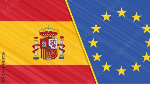 spanish flag and european union flag ai generated © Alena Shelkovnikova