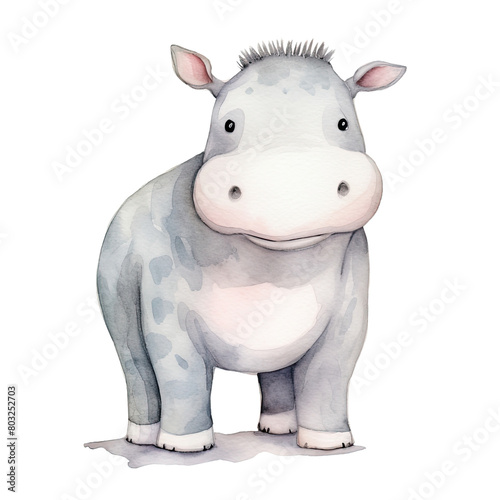 AI-Generated Watercolor cute Hippopotamus Clip Art Illustration. Isolated elements on a white background.