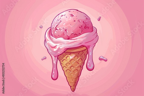 A delicious ice cream cone with pink icing. Perfect for summer themed designs