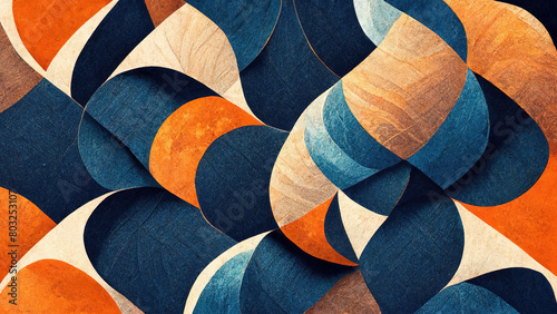 Blue and orange spiralling geometric jean and suede texture background photo