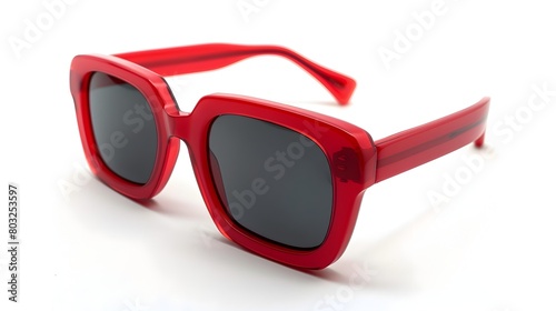 Vibrant Red Square Sunglasses with Retro Elegance and Soft Lighting