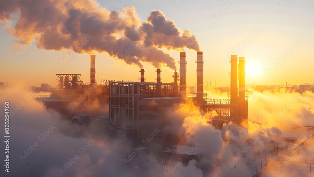 Factory's Harmful Smoke Emissions Contribute to Environmental Pollution. Concept Environmental Pollution, Factory Emissions, Harmful Effects, Air Quality, Industrial Pollution