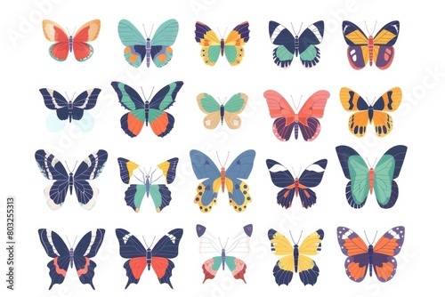 A variety of vibrant butterflies on a simple white backdrop. Perfect for nature or spring-themed designs © Fotograf