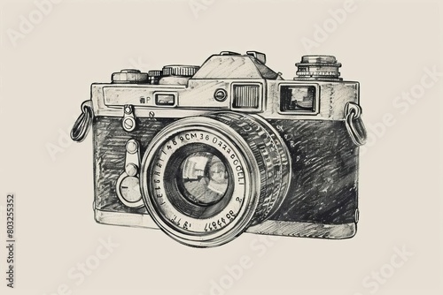 vintage photo camera hand drawn illustration retro photography concept black outline sketch