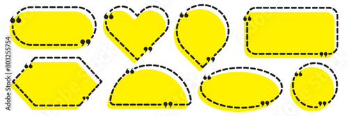 Quote text in speech bubble. Quote bubble testimonial banners. Quote box frames. Blank template quote text info design boxes quotation bubble blog quotes symbols.
