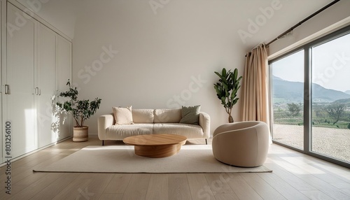 Modern living room interior, minimalistic, simple colorful walls, cozy furniture © Abdul Momin