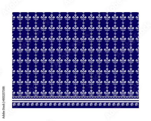 Geometric ethnics seamless pattern, white element on blue background, design for wrapping textile, rug, curtain and background.