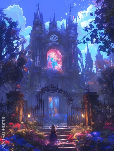 Creepy Kawaii Gothic Garden Anime , 3D render