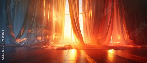 The morning sun shines through the bedroom curtains
