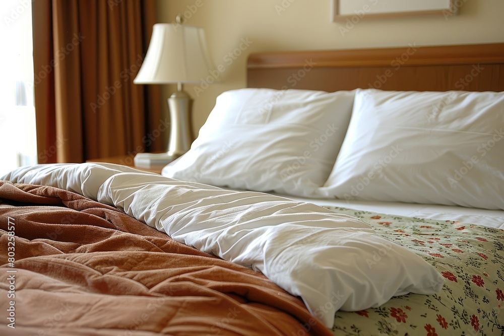 Bed With White and Brown Sheets and Pillows Bed With White and Brown Sheets and Pillows