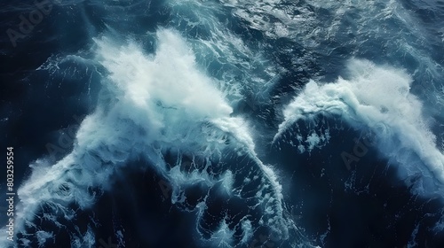 Breathtaking Aerial View of Powerful Ocean Waves Crashing with Stunning Blue and Foam Contrast