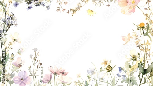 Elegant Floral Border Frame for Customizable Note Cards with Empty Space for Writing