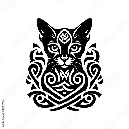 cat silhouette in animal celtic knot, irish, nordic illustration