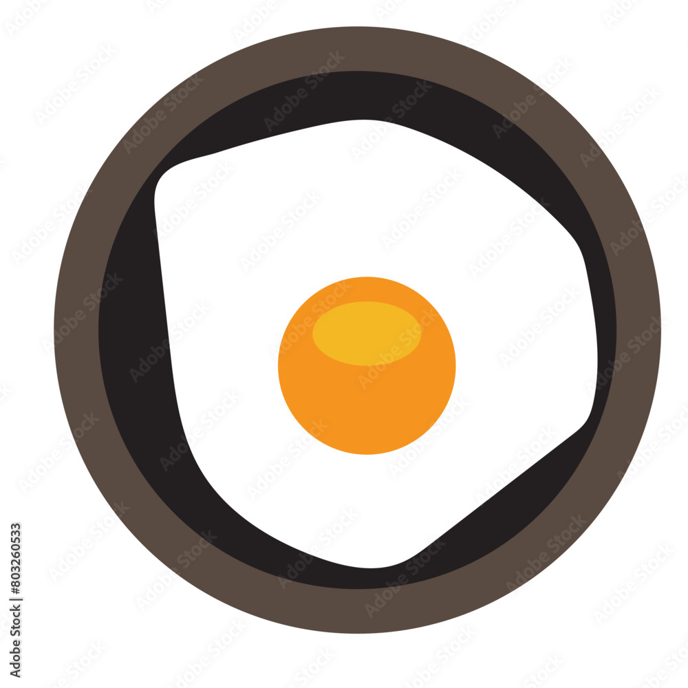 fried egg illustration. Colorful fried egg in a black plat. Fried egg in cartoon style. Creative vector icon. fried egg illustration. Colorful fried egg in a black plat. Fried egg in cartoon style. Creative vector icon.