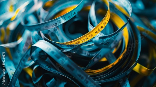 Colorful tangled measuring tapes in an artistic abstract composition photo
