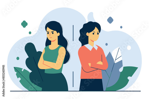Stylized illustration of two confident women standing with crossed arms