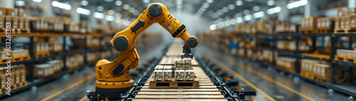 Robotic arm in automated warehouse photo